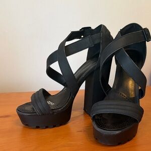 Call It Spring Black Crisscross Platform Heels